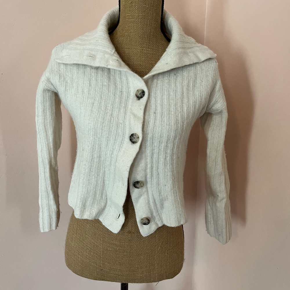 Madewell White Ribbed Knit Cardigan Sweater